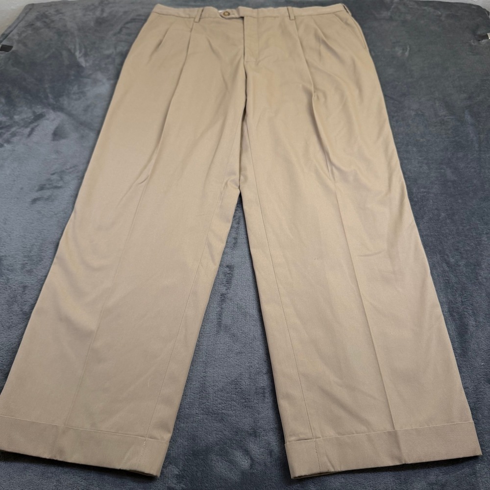 Berle Pleated Dress Pants Mens Size 38 Khaki Cuffed Business Casual 38x29"